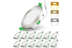 ALUSSO LIGHTING Focos Led Interior Techo,4W 230V downlight led techo empotrable,3CCT 3000K 4000K 6500K,Corte 55-68mm,Foco Empotrable Led Techo Para baño,Cocina, dormitorio,Níquel,Redondo,12 Pack