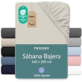 Twinzen Jersey Fitted Sheet Cotton 160x200 Beige Height 30 cm | Soft to the touch &middot; Breathable &middot; Secure fit &middot; Washable at 60
