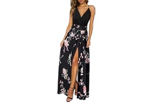 Newshows Women's Summer V Neck Spaghetti Strap Sleeveless Casual Split Long Maxi Dress