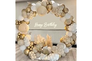 NETNOLOGY Weiß Gold Luftballons Girlande, 124 Stück Sand Weiß Gold Ballon Girlande mit Nude Ballons, Ballon Girlande Beige für Geburtstag Party Dekoration, Babyparty, Boho Hochzeit, Baby Shower, Verlobung Party