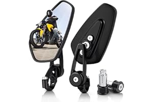 MICTUNING Motorcycle Mirrors, Universal 7/8 inches Hollow Handlebars Bar End Mirrors Motorcycle, High Definition, Blast-Resistant.Convex Lens Surface Wing Foldable Mirror, Motorbike Mirror