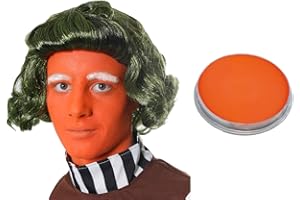 I LOVE FANCY DRESS LTD GREEN WIG + ORANGE 16ML ORANGE FACE PAINT + MAKE UP SPONGE IDEAL FOR LUMPA LUMPA,OOMPA LOOMPA,