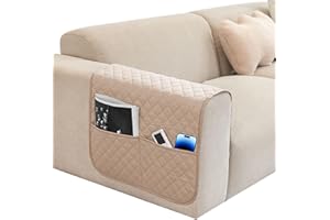 NiCola Sofa Arm Rest Cover 1pc Armchair Arm Covers with Pockets, Anti-Slip Armrest Chair Covers, Washable Polyester Spandex Recliner Chair Armrest Covers for Sofa Couch, Armchair (Khaki)
