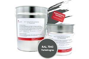 MANADATEC 2K Epoxidharz farbig Bodenbeschichtung Epoxy Fußbodenfarbe Betonfarbe Garage Werkstatt Keller Industrie Estrichfarbe (2,5kg, RAL 7043 Verkehrsgrau)