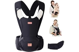 Bebamour Baby Carrier Newborn to Toddler X Series Baby Carrier Hipseat with 2PCS Teething Pads, Waist Padding, Black