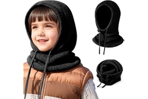 TAGVO Enfants Cagoule 2 en 1 avec Écharpe à Capuche, Coupe-Vent Balaclava Tricoté Écharpe Pull-Over Douce d'hiver, Bonnet et Écharpe en Une Pièce Chaud Chapeau Protège-Cou pour Filles Garçon 4-12 Ans