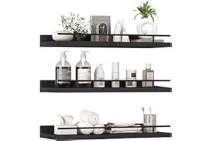 ZVZM Wandregal Schwarz Holz, 3 Stück Küchenregal Regal Wand, Bücherregal Wand, Wandregal Küche, Regale für Wände, Badezimmer Regal für Wohnzimmer, Schlafzimmer Oder Büro.