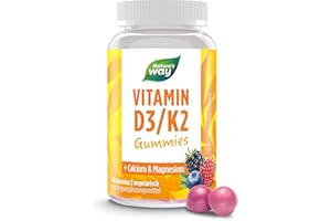 ‎NATURE'S WAY BIRD PRODUCTS Vitamin D3 K2 Gummies für Kinder und Erwachsene mit Wild Berry Geschmack - mit Calcium Magnesium D3 K2 I Alternative zu Kapseln und Tabletten I vegetarisch laktosefrei glutenfrei I 60 Stk