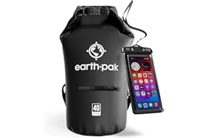 Earth Pak Bolsa Seca Impermeable de Serie Torrent para Kayak, canotaje, Senderismo, Camping y Pesca con Estuche para teléfono a Prueba de Agua 40L Negro