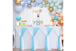 HBBMAGIC DIY Tüll Tischrock Weiß+Blau, 427cm×76cm Party Dekoration Tüll Tischröcke für Hochzeit Geburtstag Taufe Babyparty Bankett