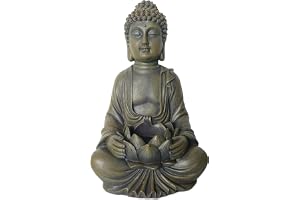 Relaxdays sittande Buddha, 30 cm, trädgårdsfigur med lotus