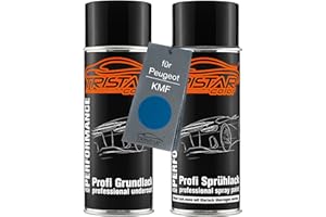 TRISTARcolor Pintura del coche Set de botes de spray para Peugeot KMF Bleu Recife Metallic/Aegean Blue Metallic Fondo pintura base aerosol 400 ml