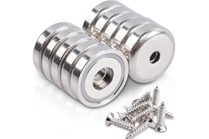 MIN CI 10pcs Neodymium Magnet - 20mm Heavy Duty 35lbs Round Pot with Hole and Steel Capsule, Rare Earth