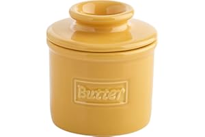 Butter Bell The Original Crock by L. Tremain, French Ceramic Butter Dish, Café Retro Collection, Golden Yellow, Glossy Finish
