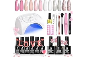 BEETLES GEL POLISH Beetles Gel Nail Polishes Starter Kit, 6 Colors Nail Salon Set with 48W Nail Lamp, Pink Valentines Decorations French White Glitter Pink Nude Gel Nail Polish with Base Top Coat Nail Manucure DIY