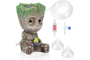 MINSHUXI Treant Groot Decoración de Acuario Paisajismo Artificial Decoración de Piedra de Burbujas con Kit de Válvula de Retención, Manguera de 25cm, Ventosa * 2