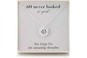 RareLove 60th Birthday Gifts For Women Jewellery,925 Sterling Silver 6 Rings Sapphire Birthstone Necklace,60 Birthday Gifts for Mum Best Friends,Six Rings for Six Decades