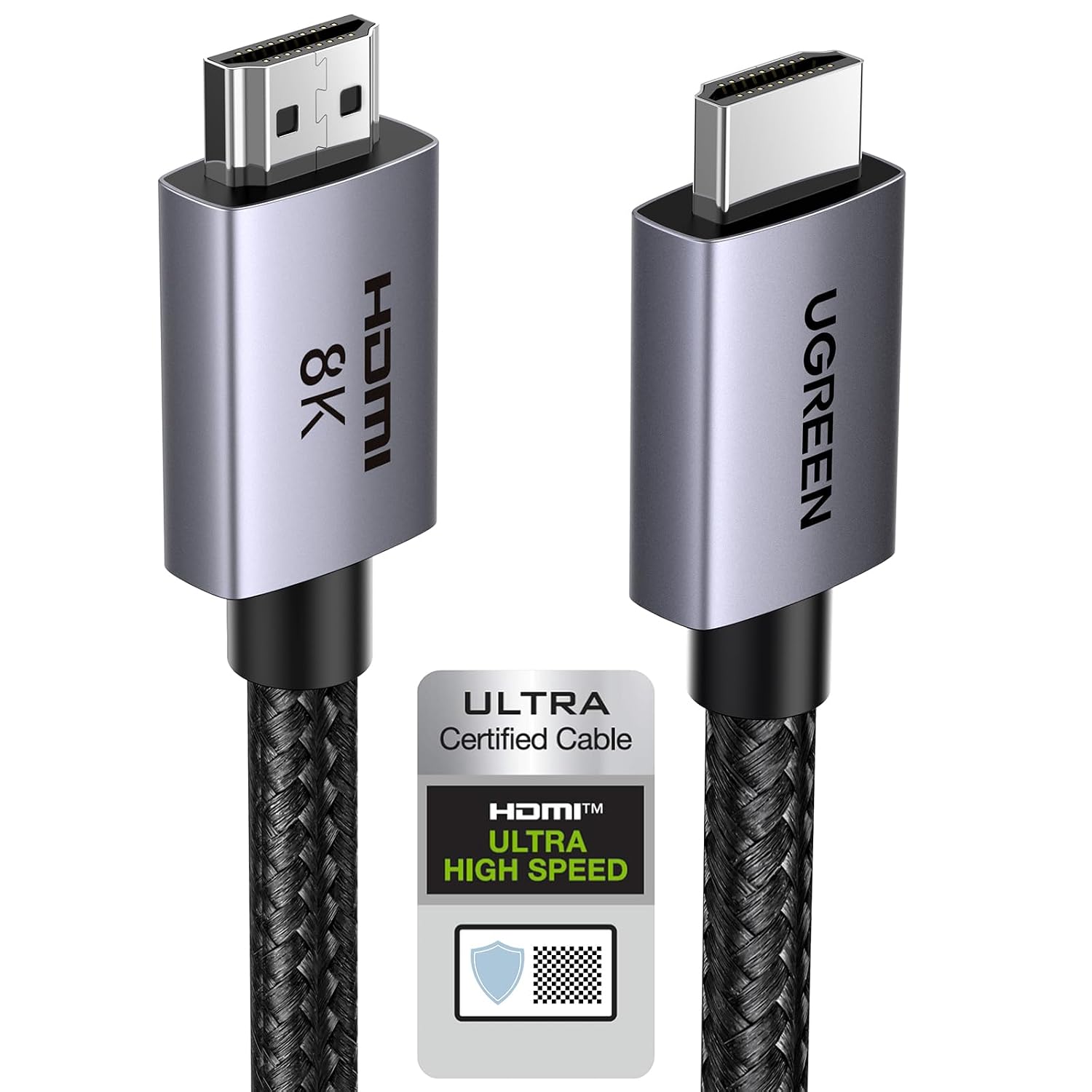 UGREEN HDMI 2.1 Kabel, 8K@60Hz, 4K@240Hz, HDMI Gecertificeerd, 48Gbps, 2M | Aluminium Behuizing, Nylon Vlecht, HDR, eARC, VRR, ALLM, Dolby Atmos, compatibel met PS5, TV, PC, Laptop, Monitor, Projector