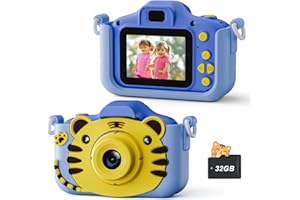 DISWOE Kids Camera for 3-12 Year Boys, Digital Camera 2 inch for Children with 32GB SD Card Birthday Christmas Toy for 3 4 5 6 7 8 Year Old Creative Gift Blue