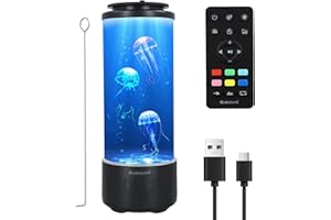 BestYiJo Lampada Meduse Acquario, Lampada Medusa Con Altoparlante Bluetooth, 7 Colori, 4 Modalità, Batteria Da 3000 Mah E Telecomando, Jellyfish Lamp Colorata Per Rilassante O Deco (Nero-2)