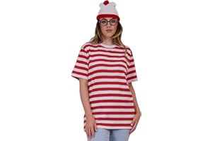 Golomak® Mens Womens Red and White Stripe T-Shirt Hat Glasses Set - Adult 3 Pcs Book Week Fancy Dress Costume Outfit