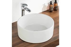 DEER VALLEY Bathroom Sink, DeerValley Circular Vessel Bowl Sink Ceramic Countertop Wash Basin, Art Sinks for Bathroom Cloakroom Toilet - 41 x 41 x 15cm (White, DV-1V063)