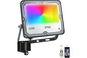 INDMIRD Reflektor RGB 30W, reflektor LED RGB na zewnątrz z kontrolą aplikacji Bluetooth IP66 Wodoodporny reflektor zewnętrzny Smart RGB zmieniający kolor Ściemnialne światło nastrojowe do ogrodu imprezy sceny
