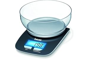 Beurer KS 25 Bilancia Digitale da Cucina con Ciotola da 1,2 l, Funzione di Pesata con Tara, Graduazione di 1g, Conversione in kg, g, lb, oz. Capacità Massima di peso di 3 kg