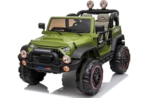 MONDIAL TOYS MONDIALTOYS Macchina Elettrica per Bambini Maxi Fuoristrada 2 Posti con Ampio Sedile in Pelle - Auto Elettrica per due Bambini 12v Full Optional (Con Ruote in Plastica, Verde)