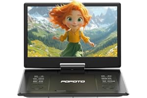 POFOTO Lecteur DVD Portable 15,7" avec Écran Pvotant HD 14,1", 6h Autonomie, Compatible Multiformat Disques/SD/USB, sans Région, Mémoire de Lecture, Sortie TV/Projecteur, Haut-parleurs Stéréo