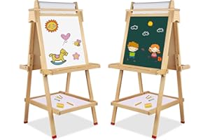 ‎HOMCENT HOMCENT Staffelei aus Holz für Kinder mit Papierrolle, Doppelseitig Höhenverstellbares Zeichenbrett für Geburtstagsgeschenke