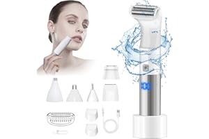 Emooncn 6 in 1 Electric Razor for Women, Cordless Electric Lady Shavers with LED Display Painless Womens Razor Bikini Trimmer Wet & Dry Epilator for Women Pubic Hair Face Leg Eyebrow Nose Lip Body