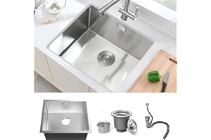 304 Stainless Steel Kitchen Sink, 50X45CM Small Sink, BoomHoze Undermount Single Bowl Outdoor Campervan Essential with Overflow, Drainer Fittings, Drop in Flushmount or Topmount Installation,Brushed