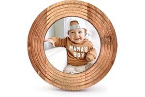 Samhita Okrągła ramka na zdjęcia drewniana stylowa ramka na zdjęcia dekoracja domu do ekspozycji na stół, ramki do ekspozycji zdjęć