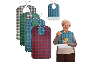 Gobesty 4 Pezzi Bavaglio per Adulti, Bavaglino Impermeabile Lavabile con Vaschetta Raccogligocce per Anziani, Persone Disabili e Pazienti