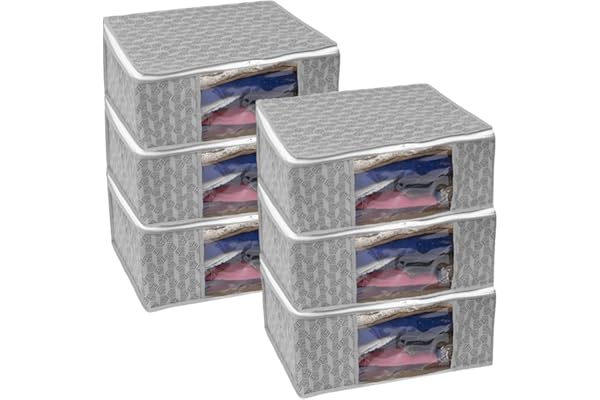 Homestrap Set of 6 Non-Woven Printed Saree Cover/Cloth Storage/Wardrobe Organizer For Clothes with Transparent Window (Grey)(