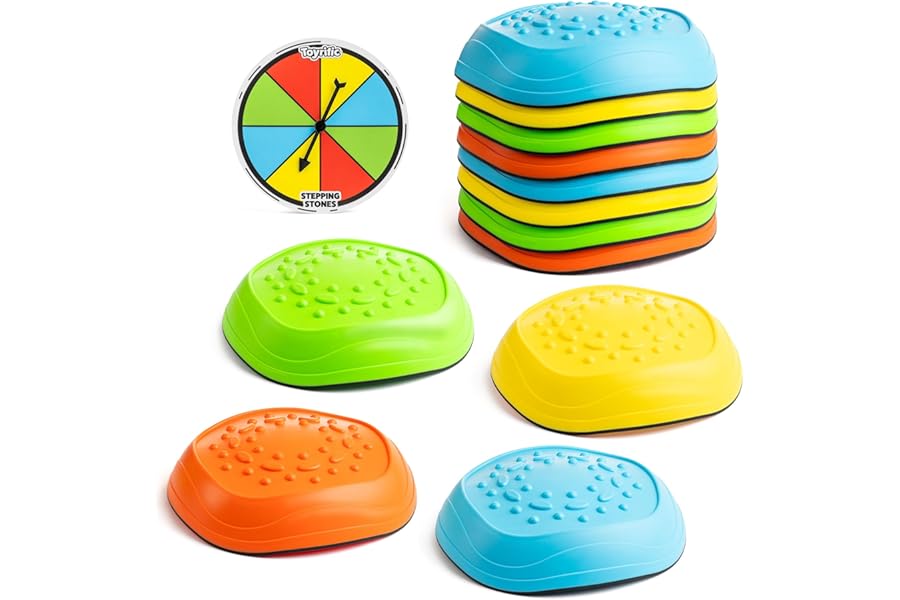 Toyrific Stepping Stones Balance Game - 8 Stackable Pieces, Sensory Stones, Non-Slip with Spinner and Games, Indoor and Outdoor Play Toy for Kids, Holds up to 100kg