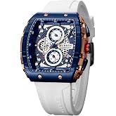 Orologio da uomo, quadrante grande rettangolare, orologio da polso al quarzo in silicone con cinturino casual, cronografo impermeabile, orologi militari da uomo, Colore: rosso, cinghia
