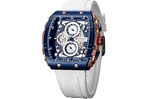 FORSINING Montre analogique à quartz pour homme - Grand cadran rectangulaire - Bracelet en silicone - Étanche - Calendrier - Date