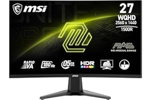 MSI MAG 27CQ6F 27 Inch WQHD Curved Gaming Monitor - 1500R 2560 x 1440 Rapid VA Panel, 180 Hz - 05ms (GtG, Min), Adaptive-Sync - DP 14a, HDMI 20b CEC