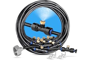 havit Brumisateur Exterieur, 18M Brumisateur Terrasse avec 20 Buse Brumisateur +6 Buses de Rechange+1Adaptateur (en Laiton, 3/4") Brumisateur pour Patio Jardin Serre Trampoline pour Parc Aquatique
