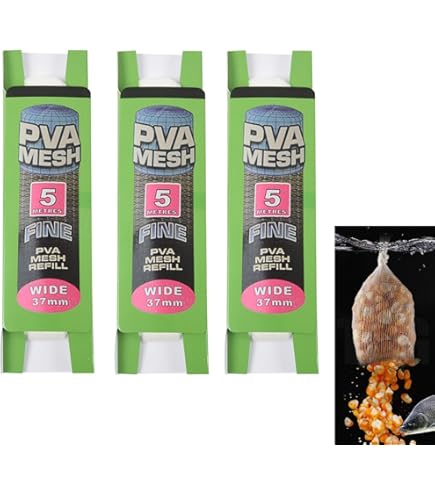 Annyswit 3 Stuks PVA Mesh Navulling Met Schaar - 15 m Totaal, 25 & 37 mm Breed - Karper Visaccessoires, Snel Smeltende Wateroplosbare Netzak Voor Boilie Aas Precieze Voeding