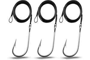 SHADDOCK Shark Hook Fishing Rigs, 3pcs Stainless Steel Tuna Hooks 400lb Nylon Coated Cable Leader Rig Hand-tied Crimped Deep Sea Saltwater Fishing Rigs for Shark Tuna Toothy