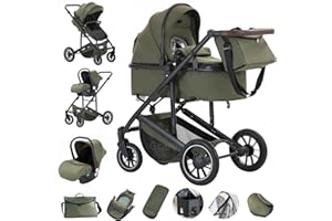 Gcarebb Cochecito 3 en 1, con asiento de coche, con cochecito de bebé ajustable en altura, juego completo, cochecito combinado con marco de aluminio para recién nacidos de 0 a 4 años