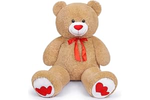Sausudols Orso di Peluche Giant Teddy XL Orsacchiotto Grande 110 cm Peluche Orsetto con naso a forma di cuore Regalo per Compleanno Natale e San Valentino Marrone chiaro