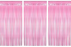 Bohoray 3 Pezzi Tende Metalliche, 1 x 2M Tenda Frange Party, Orpelli e festoni Lamina Frangia per Sfondo Fotografico e Decorazioni Festa, Tenda Sfondo Scintillante per Decorazioni Compleanno（Rosa）