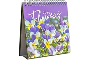 PSO PaulStore 2026 Desk Top Calendar Month to View Flip Over Home Office School Square Planner (Flowers)