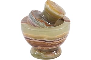 Marblous Krafts Mortier et pilon en marbre de 11,4 cm en onyx vert, broyeur à herbes pour mortier et pilon de cuisine, tous les broyeurs à épices manuels – Accessoires de cuisine