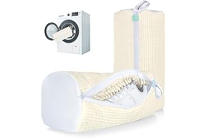 ADEHMDA Reusable Shoe Washing Machine Bag, Trainer Washing Machine Bag with Zipper, Laundry Shoe Bag for Washer&Dryer, Elongated Thicken Microfiber Fluff, Fits Multiple Shoe Types (2 pcs, Cream white)