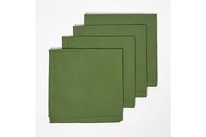 HOMESCAPES Tovaglioli in cotone, set di 4, biancheria da tavola tinta unita, verde oliva